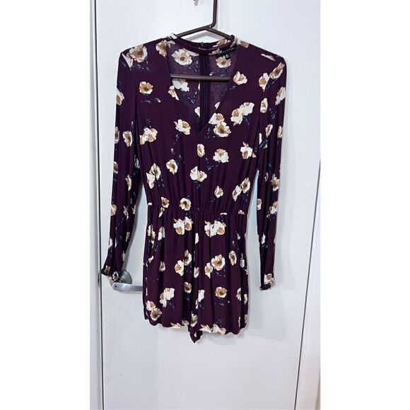 Kendall & Kylie Womens Floral V-Neck Choker Neckline Cutout Romper Multi Size XS - Picture 3 of 11